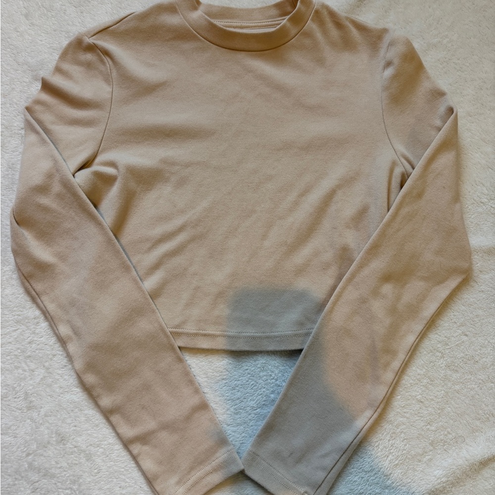 Tan Long Sleeve Crop Top